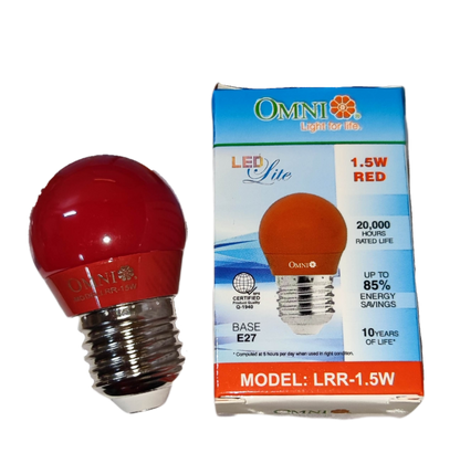Omni 1.5W LED Bulb Colored E27 220V 1.5W Round Bulb LED E27 220V Available in Blue, Green Red Yellow