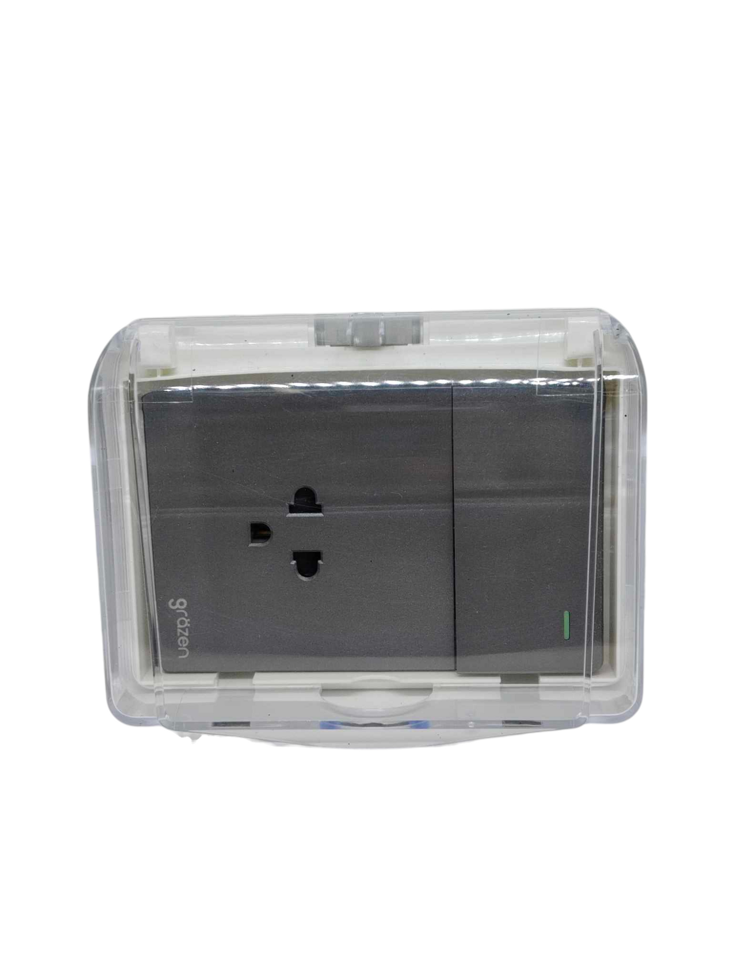 Grazen Weatherproof Plate Cover with 1 Gang Universal Outlet with Ground and 1 Way Switch 16A 220V WC-019-W + GW-007