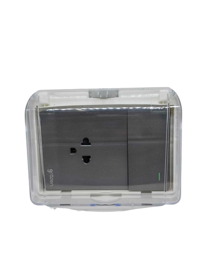 Grazen Weatherproof Plate Cover with 1 Gang Universal Outlet with Ground and 1 Way Switch 16A 220V WC-019-W + GW-007