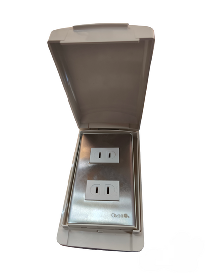 Omni Weatherproof 2 Gang Flat Pin Outlet 15A 250V WPP-602+WWP-112S+(WWR-200x2)