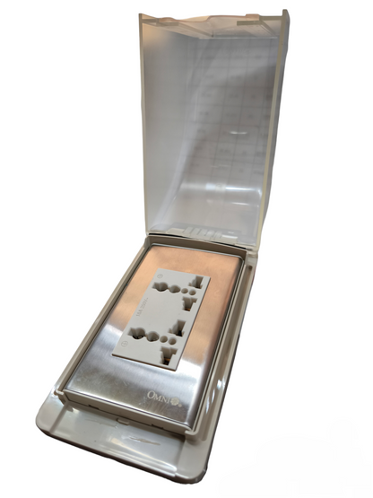 Omni Weatherproof Duplex Universal Outlet 16A 250V with Stainless Plate WPP-605+WWP-113S+WWU-402