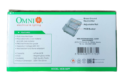 Omni 6 Ways Distribution Panel Box MDP-06PP Recessed Type Distribution Panel for Miniature Circuit Breaker