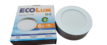 Ecolum 6W Daylight Surface Slim Downlight 4 inch 220V 6500K 4" LED Round Downlight