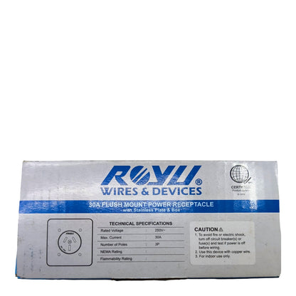 Royu 30A Range Outlet with Stainless Plate Cover and Square Utility Box 220V WH941/SL