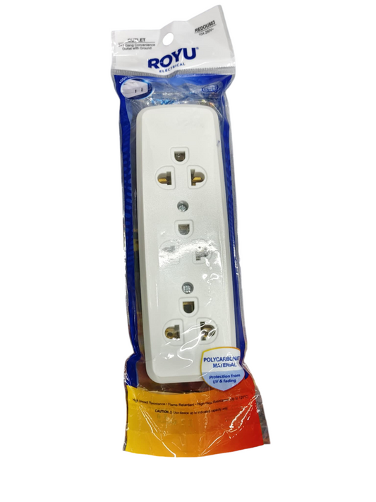 Royu 3 Gang Universal Outlet with 1 Gang Flat Pin Outlet 250V 10A REDOU503