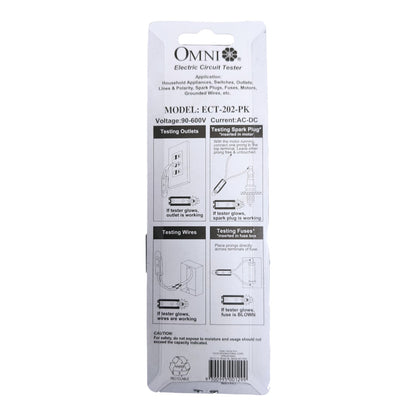 Omni Electric Circuit Tester, Test Lite, Line Tester, Test Light (AC-DC) Voltage Range of 90V to 600V ECT-202-PK