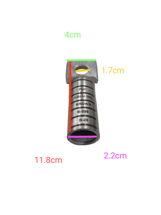 Pennunion 250mm Terminal Lugs Long Barrel 1 Hole 1.7mm Nut Hole
