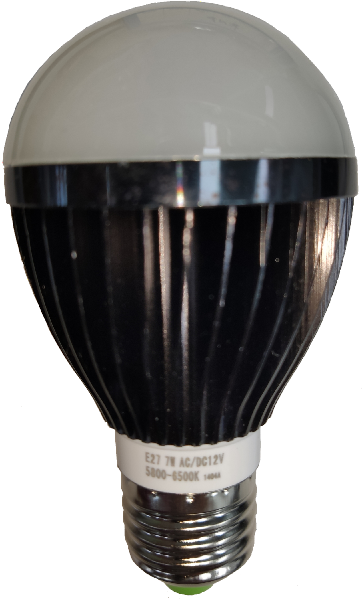 LED Bulb 12V DC 7W E27 Daylight ( Aluminum Heat Sink, needs Battery to light up)