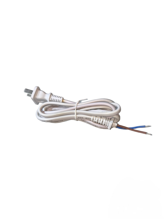 AC Cord AWG 18 White with a standard plug and stripped wires for easy electrical connections