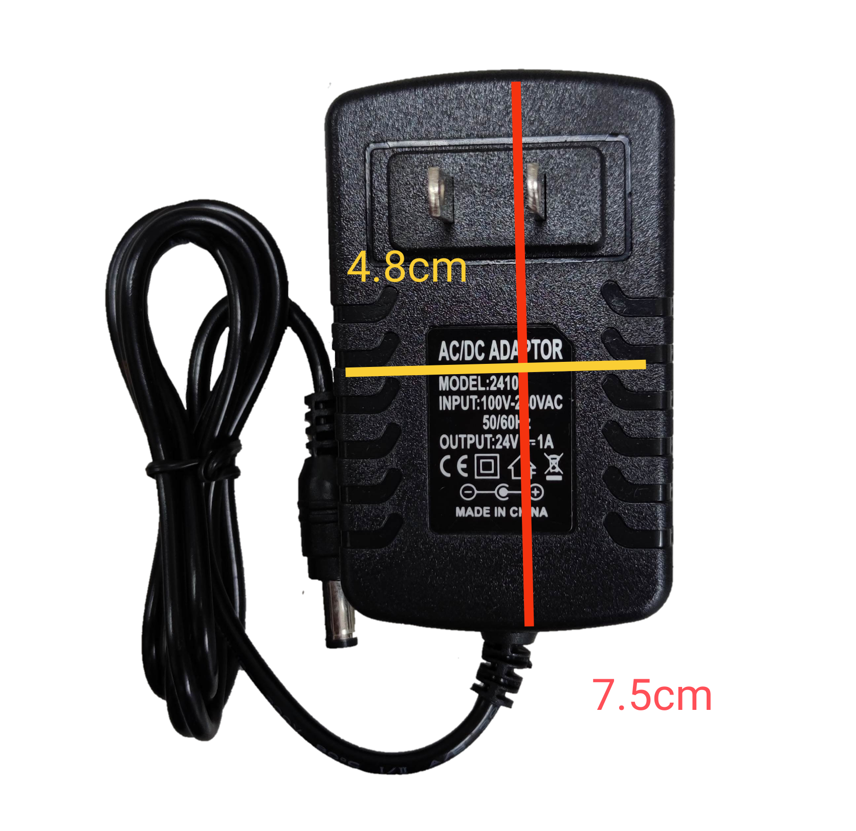 Electx Electrical Supply AC to DC 24V 1A adaptor black plug with cable and measurement details