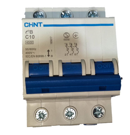 Chint 10A 3Pole Miniature Circuit Breaker 4.5KAIC 220V 3Phase MCB EB3PC104.5KA