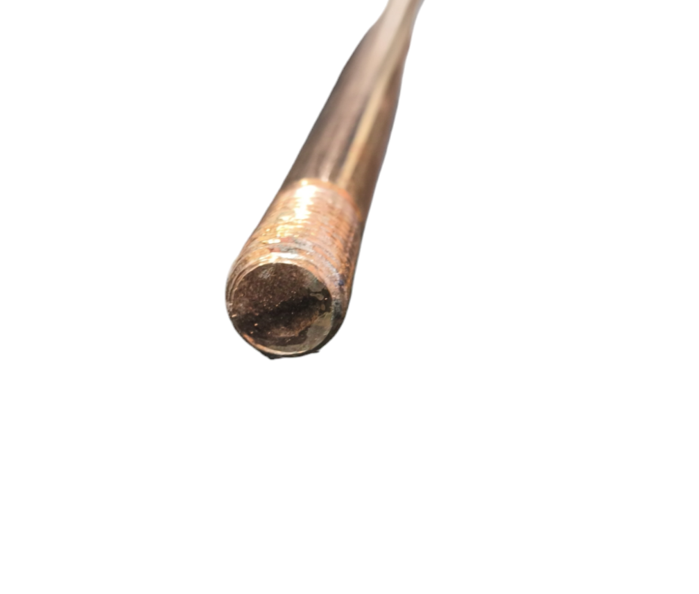 Copper Coated Grounding Rod 1 Meter close up of rod tip showing copper coating for electrical grounding and lightning protection