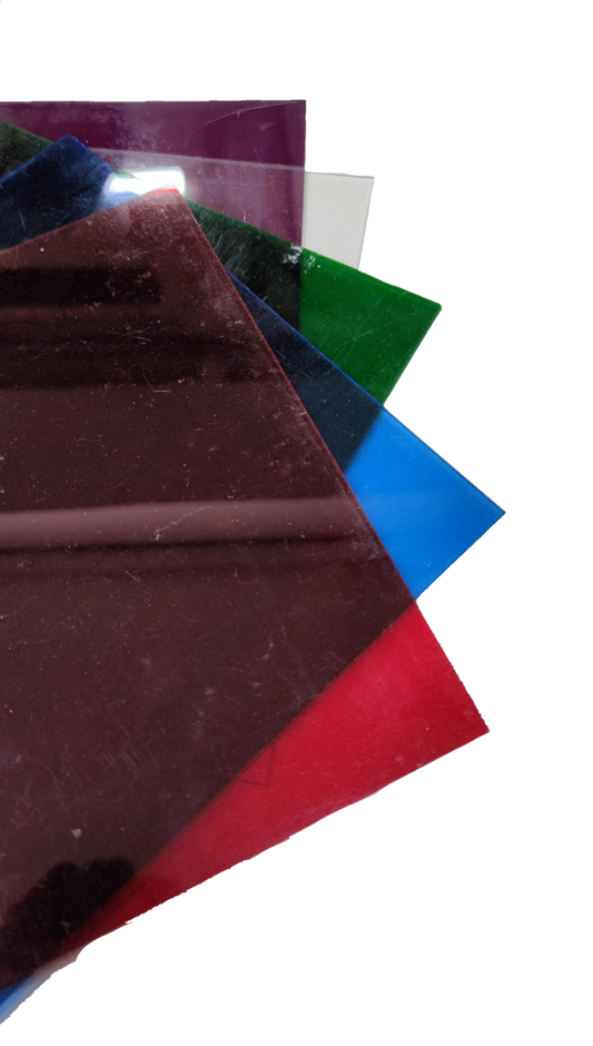 Acrylic Color Filter Clear set including red, green, blue, purple, and clear sheets for decorative lighting