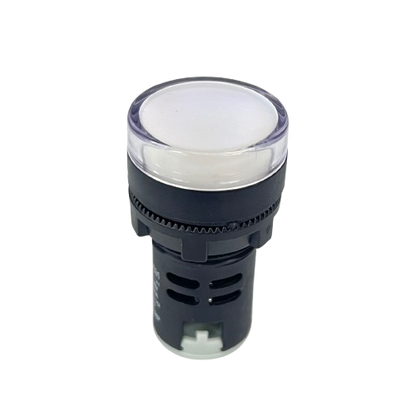 Denko Pilot light 220v WHITE 22mm panel mount indicator with white lens and black housing