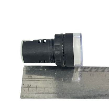 Denko Pilot light 220v WHITE 22mm round panel indicator lamp in white with ruler for scale