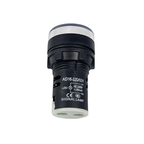 Denko pilot signal lamp front view white lens with black body Pilot light 220v WHITE 22mm for control panels