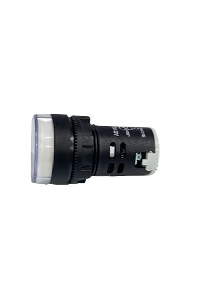 Grippes Pilot light 24V DC WHITE 22mm panel mount LED indicator with white lens and black housing