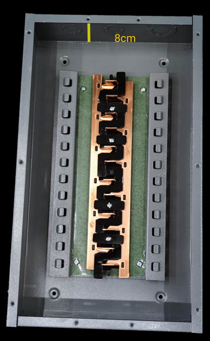 12 hole electrical panel box from Electx Electrical Supply with black and copper circuit connectors