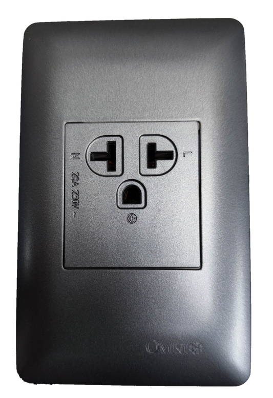 Omni Aircon Outlet Tandem Outlet power plug socket with silver finish and three-pin configuration