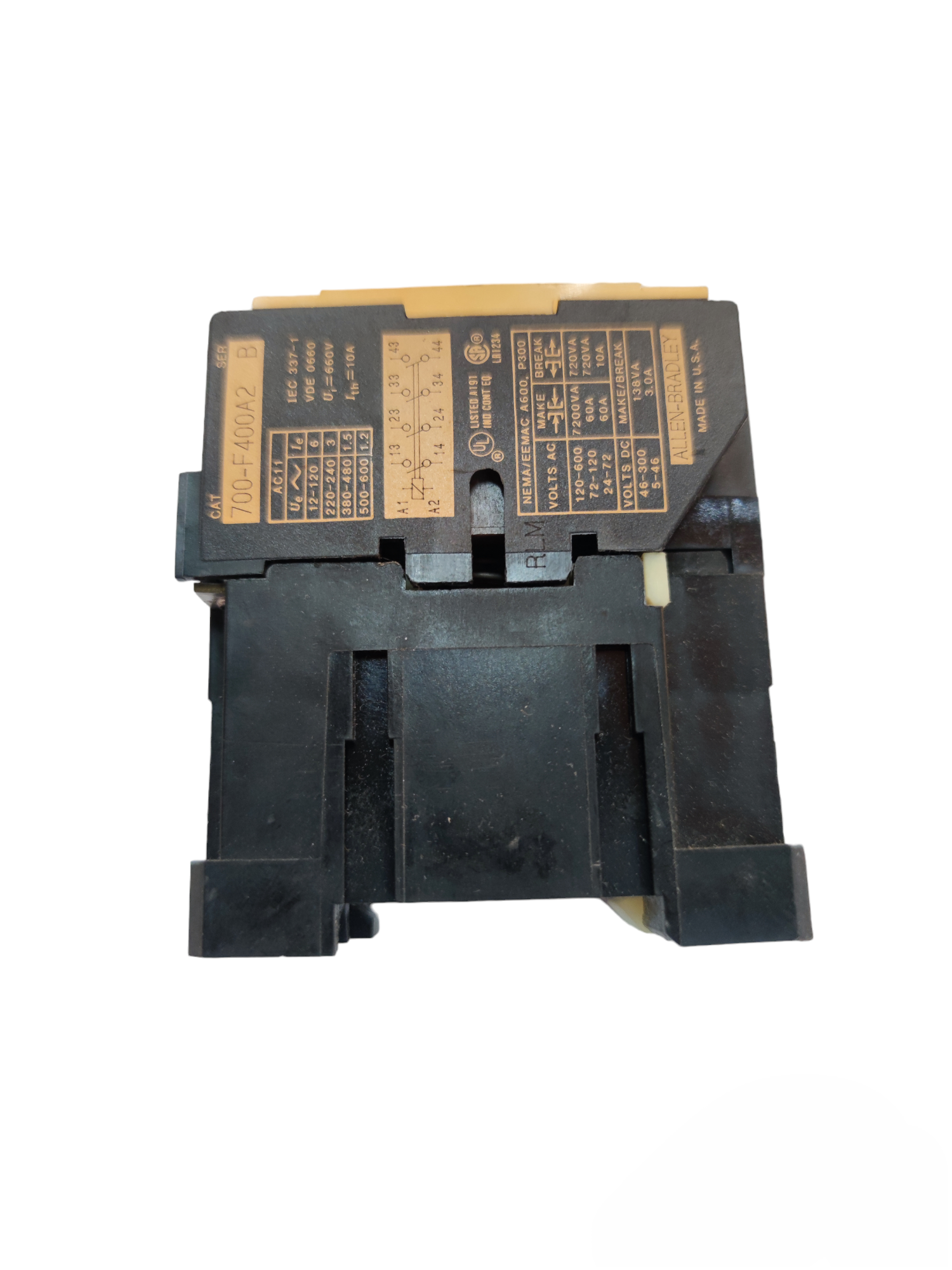 Allen Bradley magnetic contactor 10A black electrical switch with specifications label
