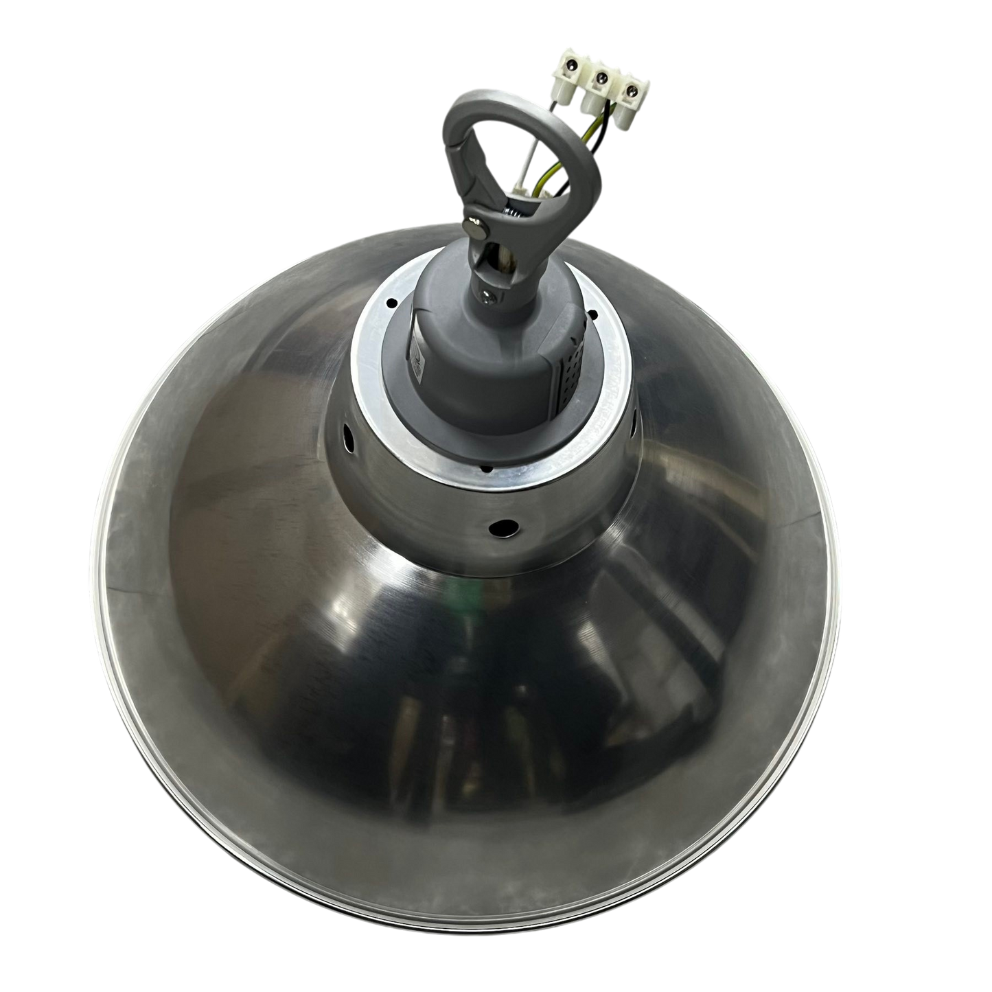 Biglite & Omni 14 Inch aluminum reflector lighting fixture with hanging hook and electrical connectors