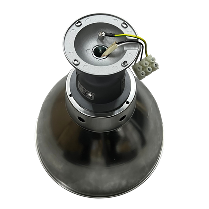 Biglite 10 inch aluminum reflector with E27 socket lighting installation accessory on black background