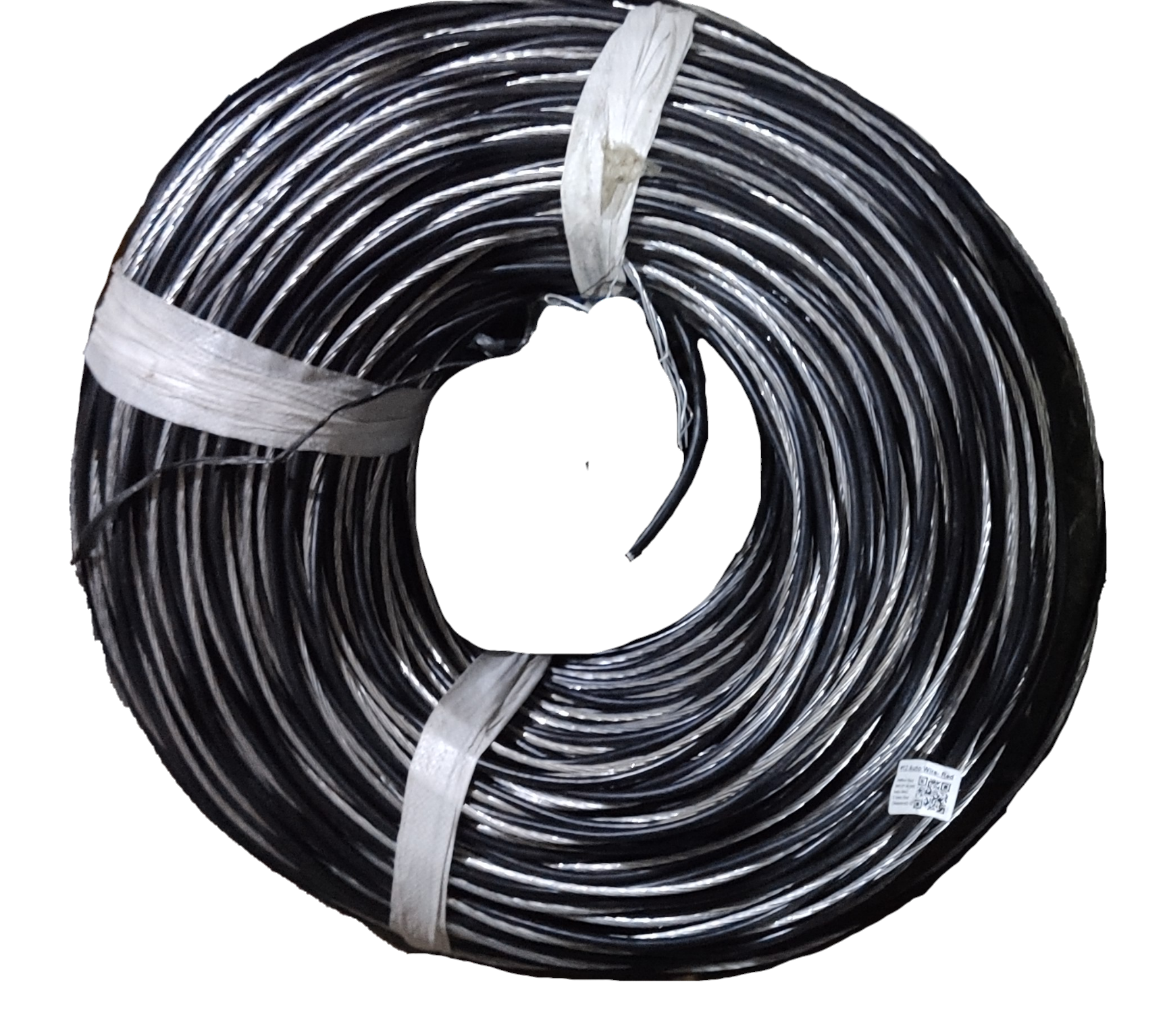 Coiled Aluminum Service Drop Wire AWG 6 with black insulation secured by white ties