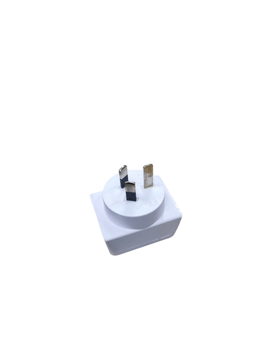 White adaptor plug with three metal prongs for electrical connection from China