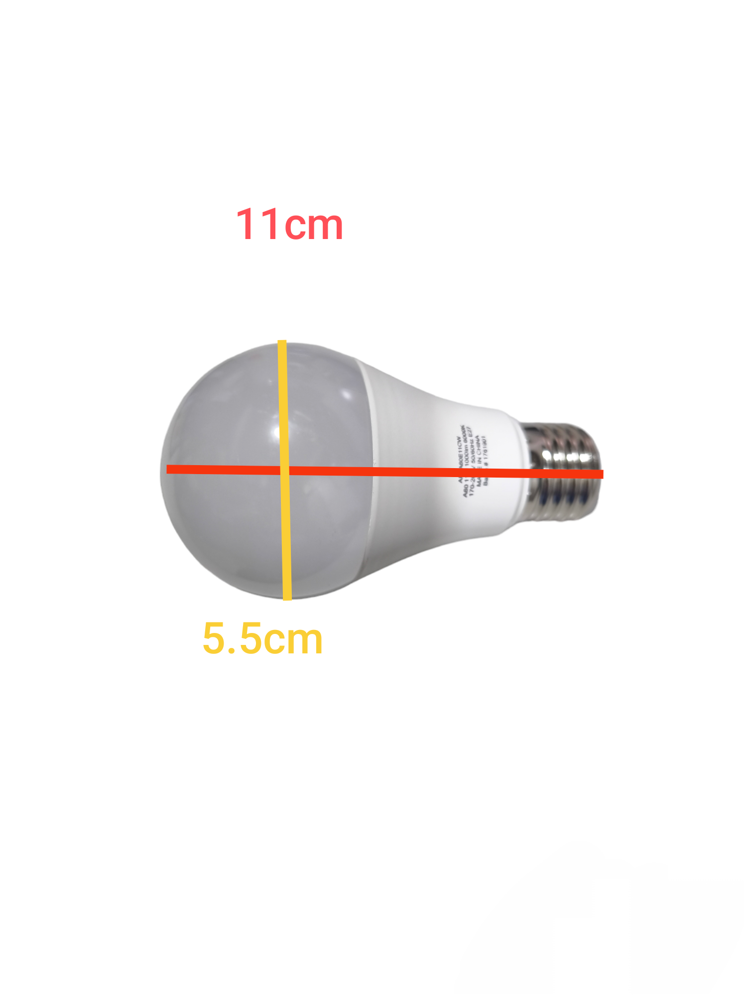 Ambi-fx 11W LED bulb E27 220V with dimensions 11 cm height and 5.5 cm diameter shown