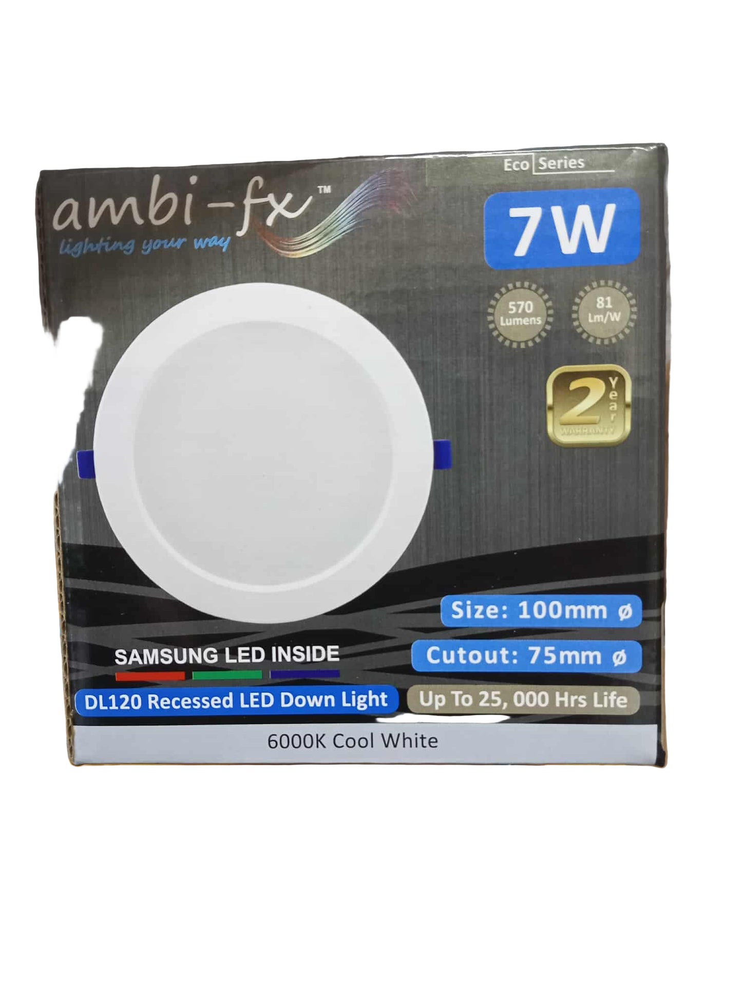 Ambi-fx 7W LED downlight cool white 100mm cutout 75mm with Samsung LED for long-lasting illumination