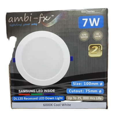 Ambi-fx 7W LED downlight cool white 100mm cutout 75mm with Samsung LED for long-lasting illumination