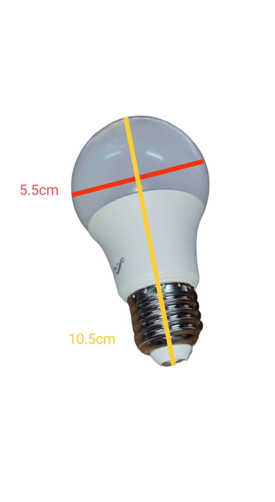 Ambi fx 9W LED Bulb E27 220V 6000K cool white bulb with E27 screw base on black background showing dimensions