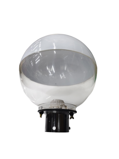 Amco 10 inch globe post connector with clear globe and black mounting base for lighting installations