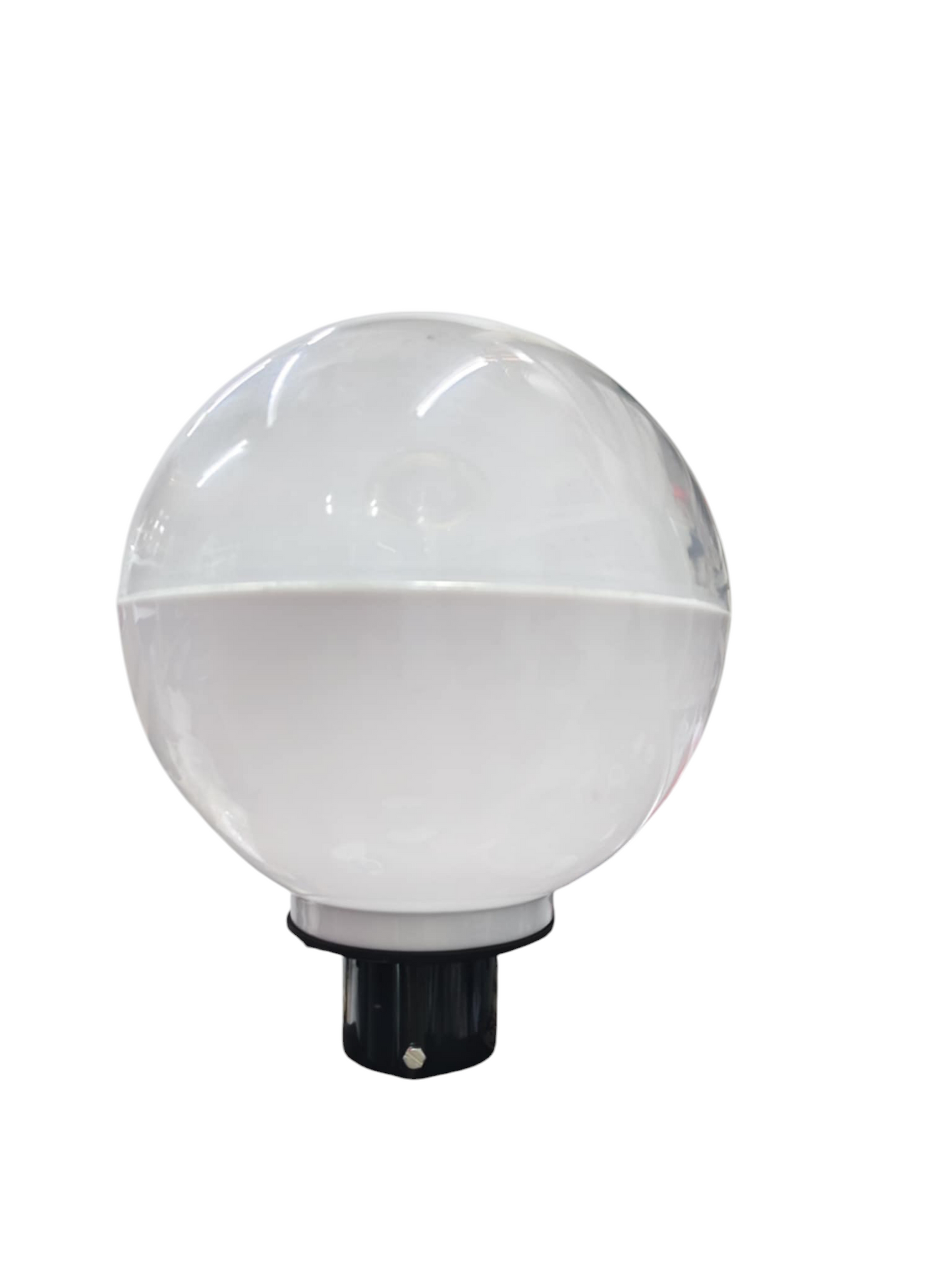 Amco 10 inch globe post connector transparent lighting fixture with black base for outdoor installation