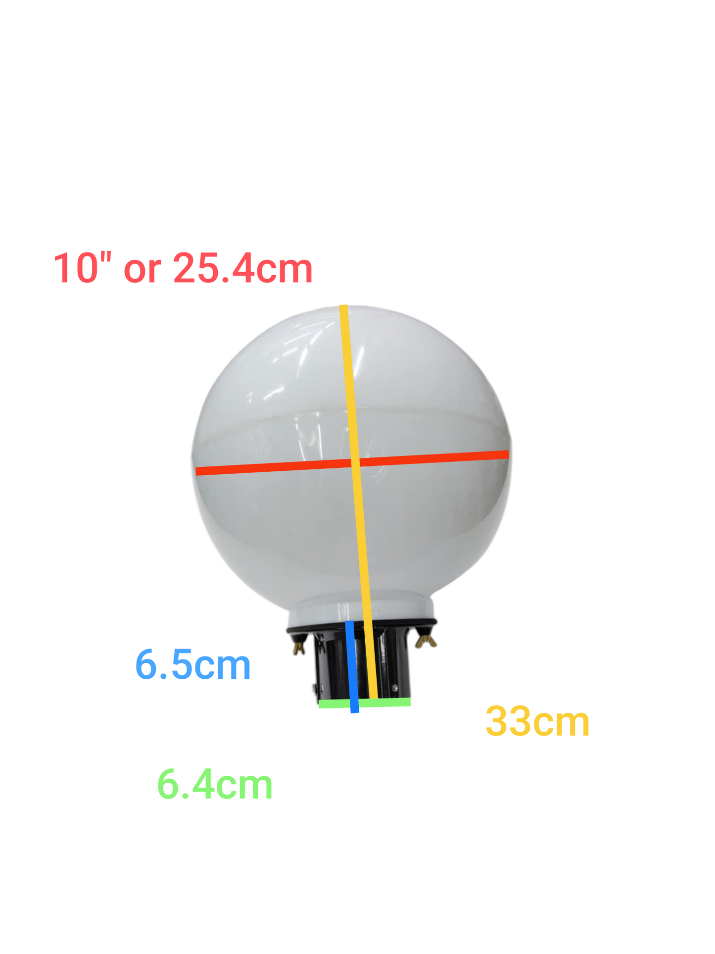 Amco 10 inch globe post connector white spherical light fixture with base measurements