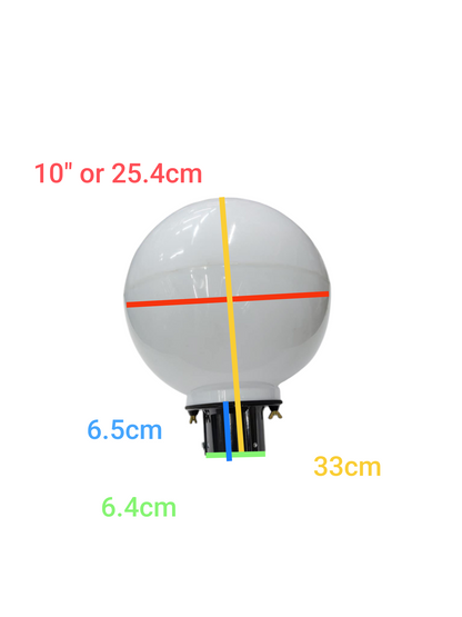 Amco 10 inch globe post connector white spherical light fixture with base measurements