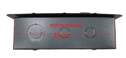 2x2 panel board for GE breakers with knockouts and labeled 25 cm top down side