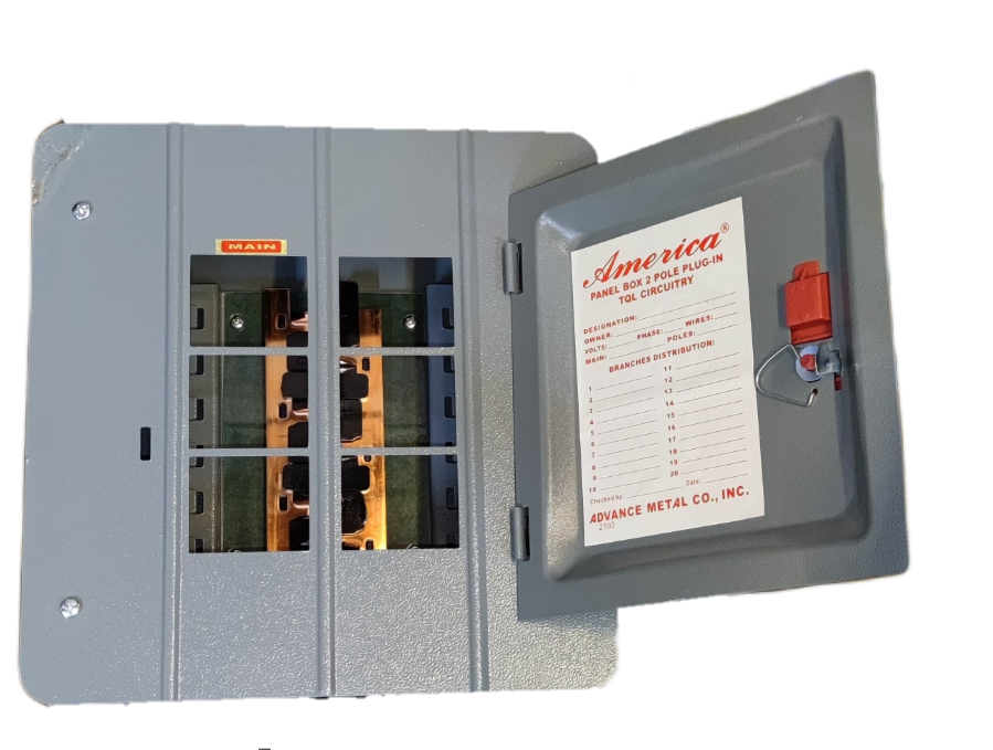 America 3x3 panel board 6 holes electrical circuitry panel with metal casing and door open