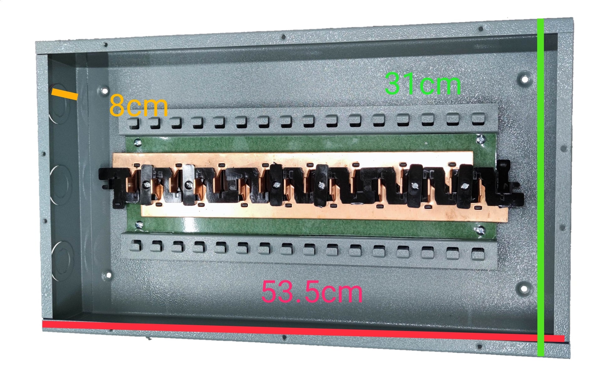 8x8 panel board for TQL GE breakers with metal construction and copper busbar for electrical circuitry