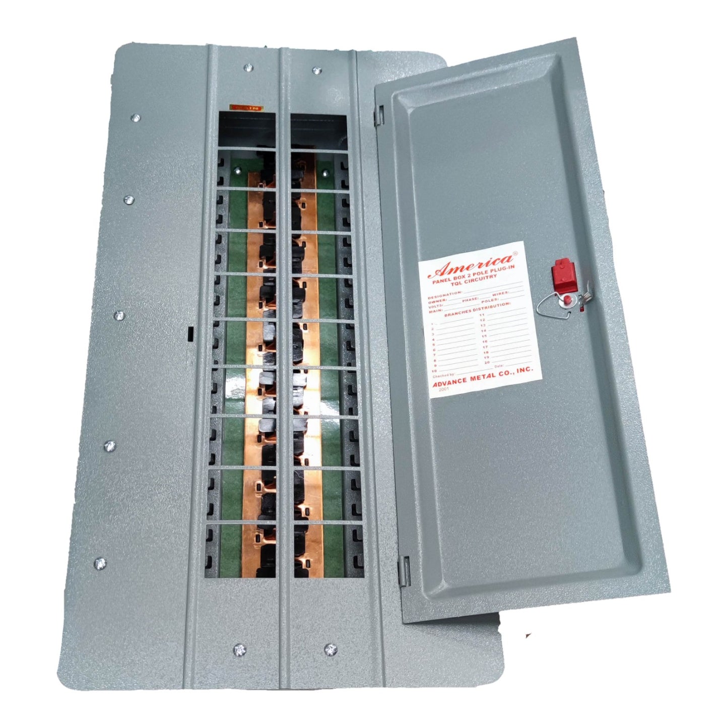 America 9X9 Panel Board 18 Holes Distribution Panel 16 Branches for 2 Pole Plug In Circuit Breaker Side Main Flush Mounted