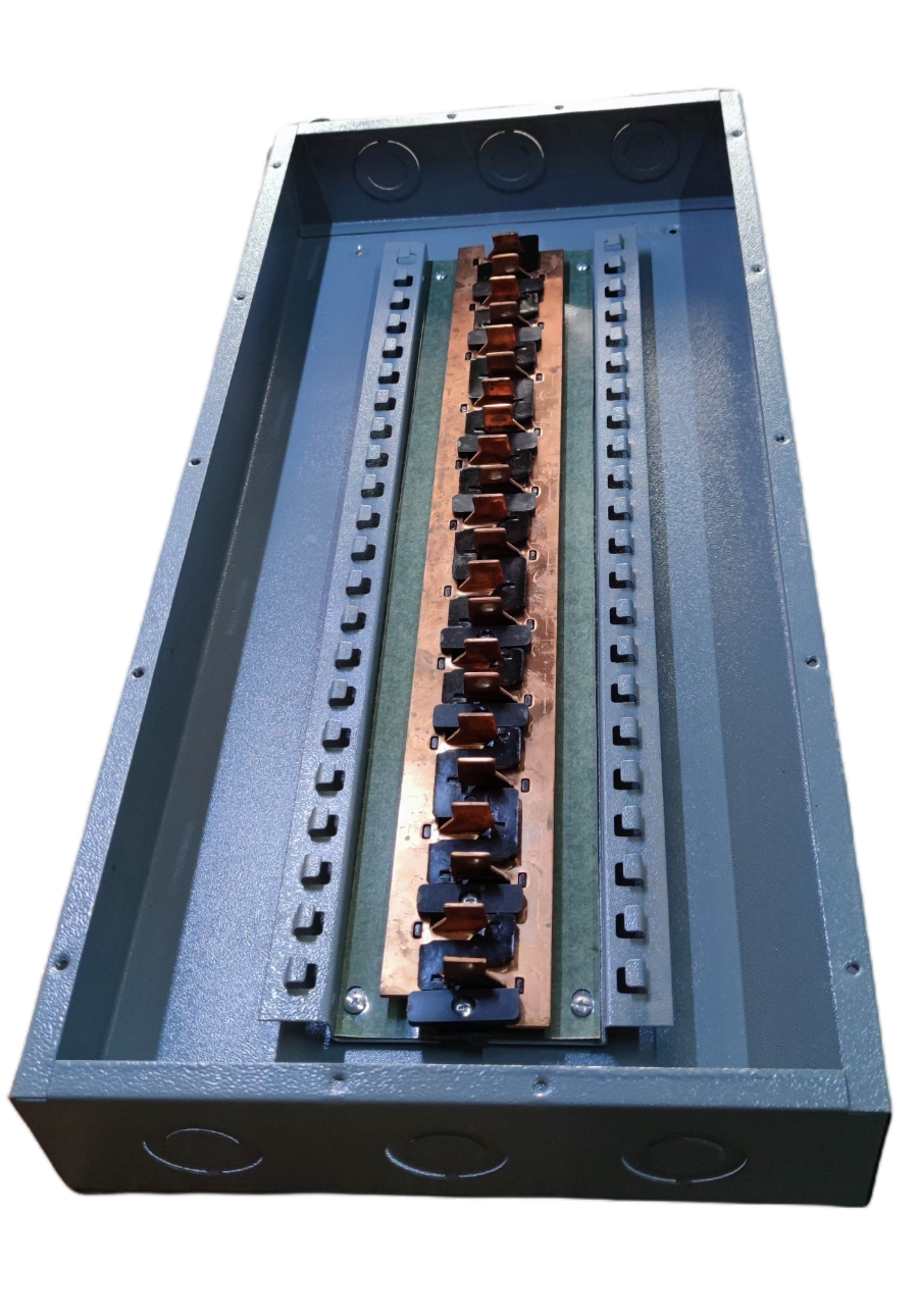 Metal electrical panel board 20 branches with copper busbar and circuit connectors for wiring