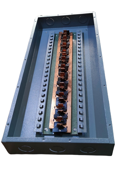 Metal electrical panel board 20 branches with copper busbar and circuit connectors for wiring