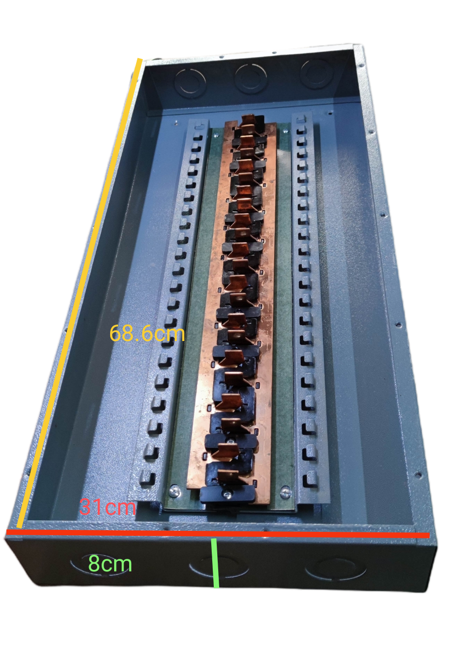 America panel board 20 branches electrical circuitry part with multiple circuit breakers in gray metal casing