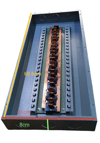 America panel board 20 branches electrical circuitry part with multiple circuit breakers in gray metal casing