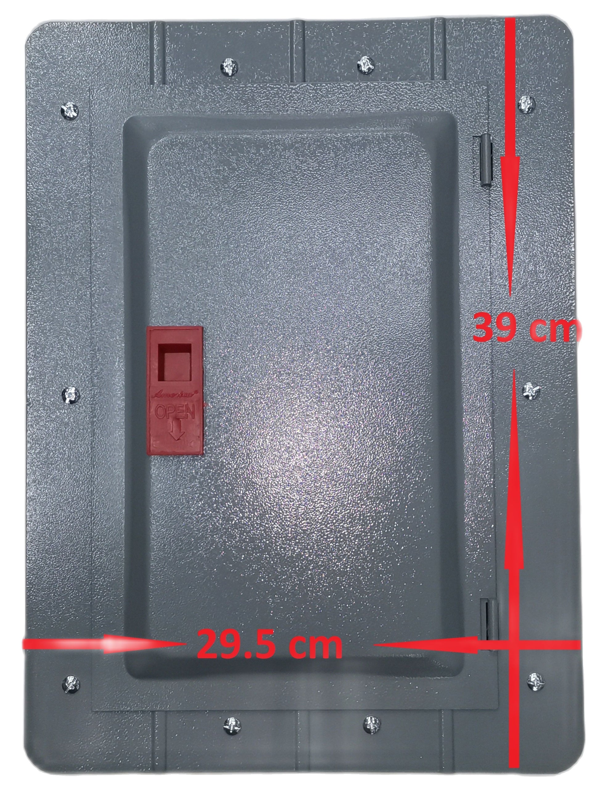 Gray panel board for 2 pole circuit breaker with red latch and secured screws from America