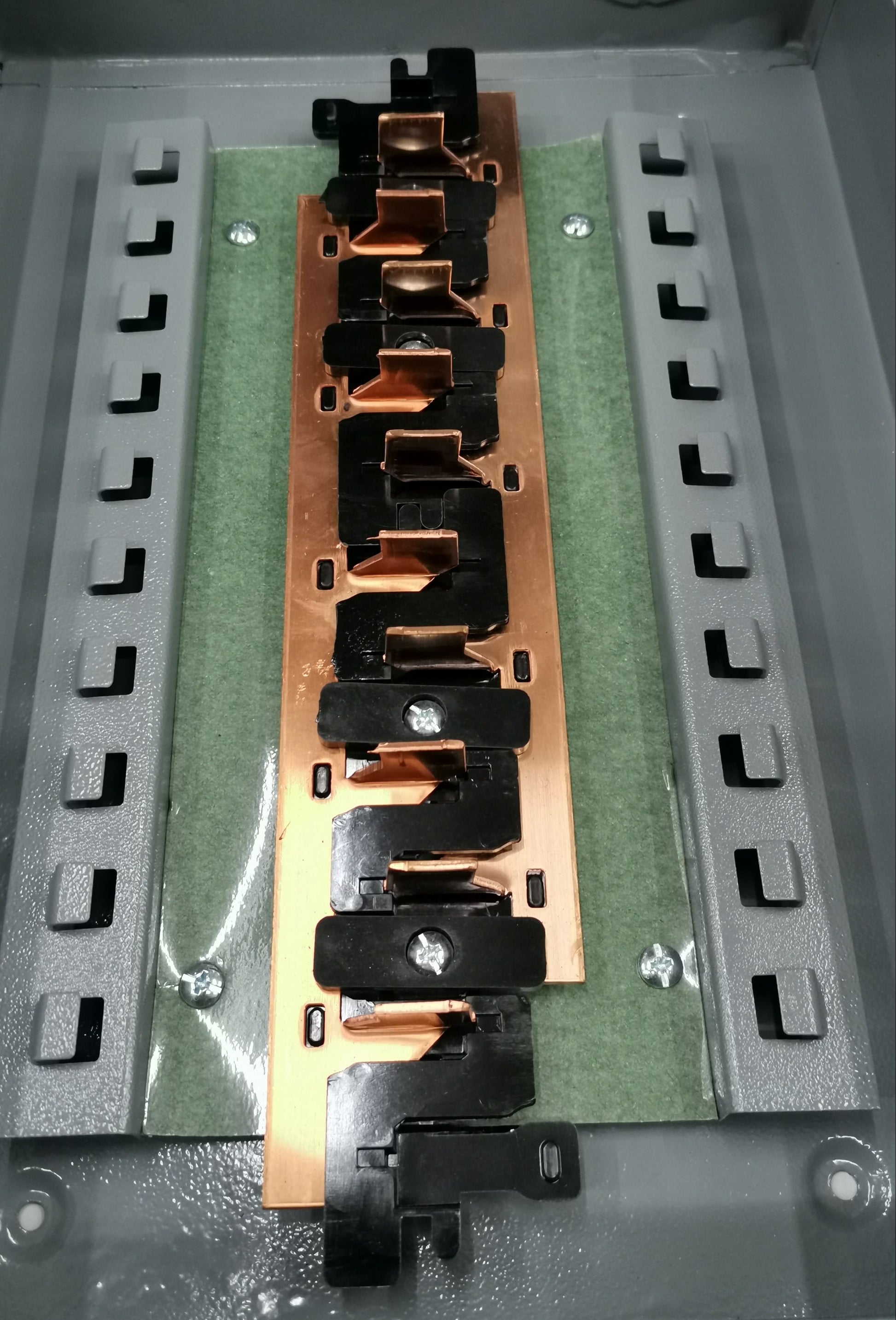 America made panel board for 2 pole circuit breaker with copper bus bars and black connectors