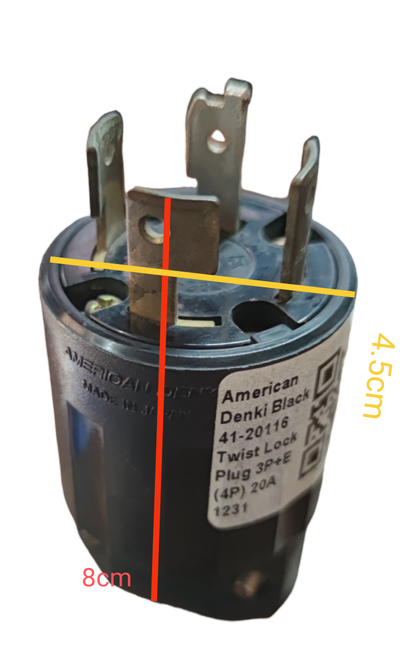 American Denki 20A twist lock plug showing robust design and sturdy build for reliable electrical connections