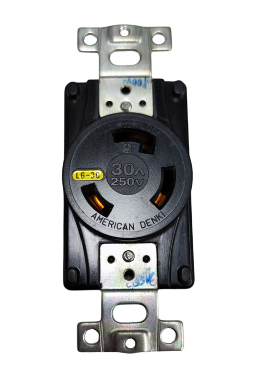 American Denki 30A twist lock outlet with 250V rating and durable metal mounting brackets