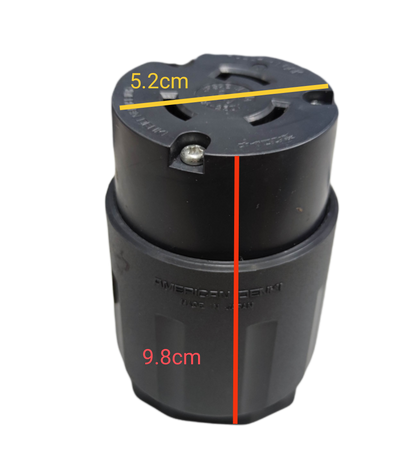 Grippes American Denki Twist Lock 30A 2P industrial black locking plug 5.2cm top 9.8cm length