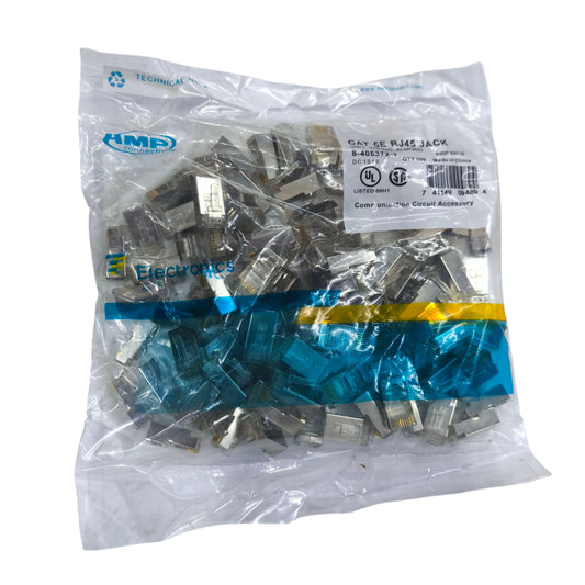 Pack of AMP CAT 5e shielded RJ45 connectors for reliable electrical connectivity in network installations